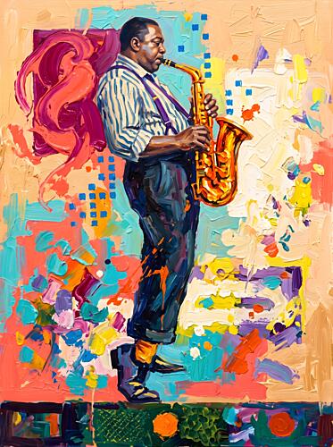 Vibrant Jazz Saxophonist Art Print