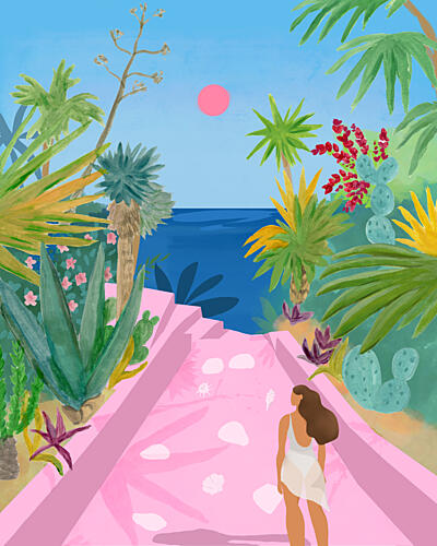 Tropical Pink Path Sunset Art Print
