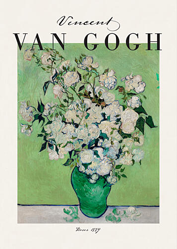 White Roses in Green Vase Art Print