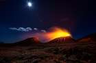 Lava flow with the moon Art Print