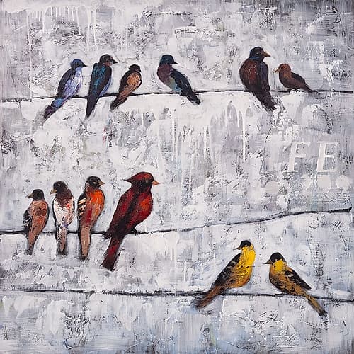COLORFUL BIRDS ON BRANCHES Art Print by Atelier B Art Studio
