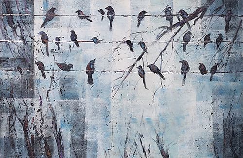 ABSTRACT BIRDS ON ELECTRIC WIRE Art Print by Atelier B Art Studio