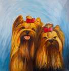 TWO SMILING DOGS WITH BOW TIE Art Print