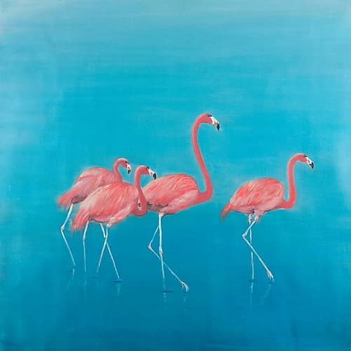 Four Flamingos Art Print by Atelier B Art Studio