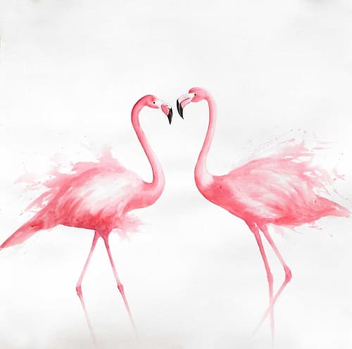 Two Pink Flamingo Watercolor Art Print by Atelier B Art Studio