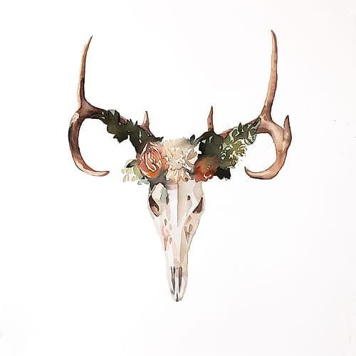 Deer Skull with Roses Art Print by Atelier B Art Studio