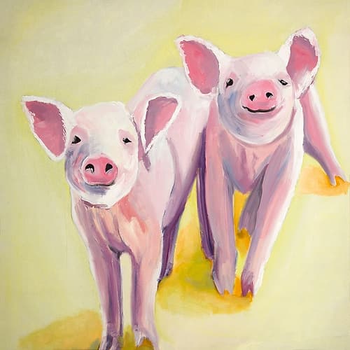 TWO SMILING PIGS Art Print by Atelier B Art Studio
