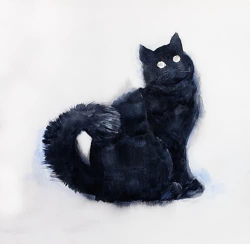 FURRY BLACK WATERCOLOR CAT Art Print by Atelier B Art Studio