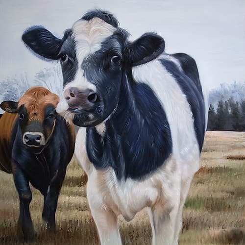 TWO COWS EATING GRASS Art Print by Atelier B Art Studio