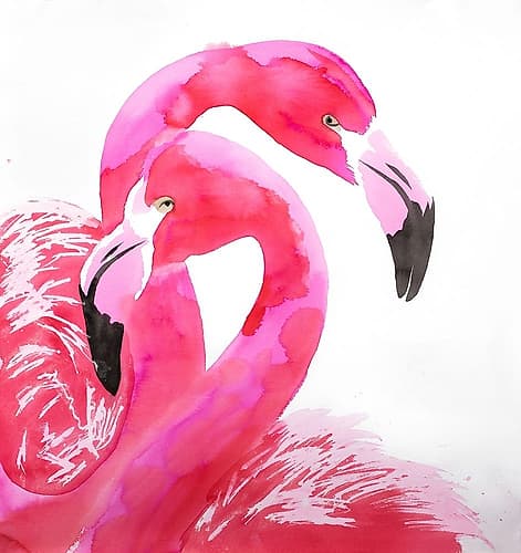 WATERCOLOR FLAMINGO LOVE Art Print by Atelier B Art Studio