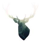 DEER HEAD WITH GREEN LANDSCAPE SHAPE Art Print