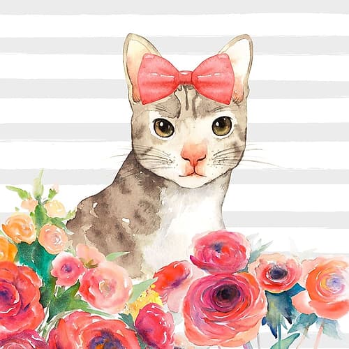 SMALL CAT WITH FLOWERS Art Print