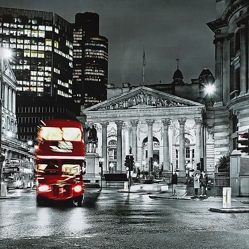 Grayscale Pantheon with red bus Photography Print