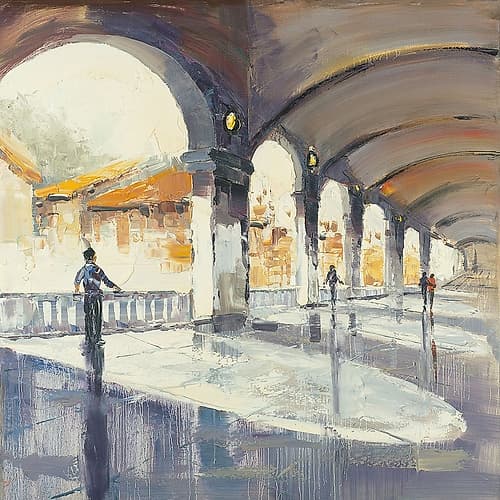 People in a spacious hall Art Print