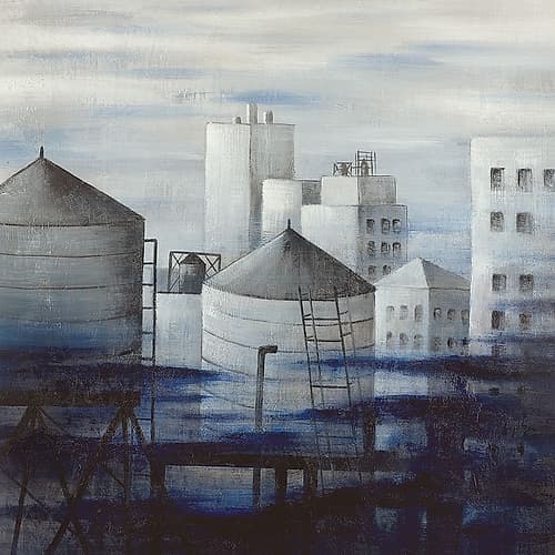 GRAY CITY WITH BLUE CLOUDS Art Print by Atelier B Art Studio