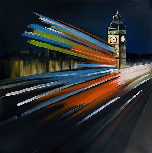 LONDON BUS WITH LONG EXPOSURE Art Print by Atelier B Art Studio
