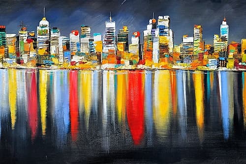 COLORFUL REFLECTION OF A CITYSCAPE BY NIGHT Art Print by Atelier B Art Studio