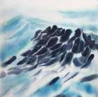 SEA WAVES WITH PAINT SPLASH Art Print