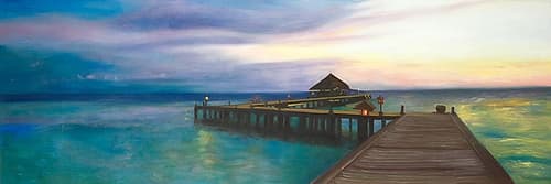 BOARDWALK WITH SUNSET Art Print by Atelier B Art Studio