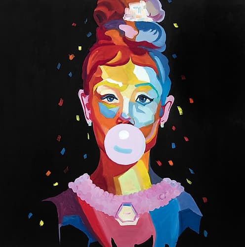 COLORFUL WOMAN PORTRAIT WITH BUBBLEGUM Art Print