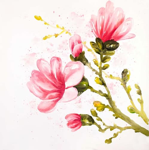 Watercolor Magnolia Flowers Art Print by Atelier B Art Studio