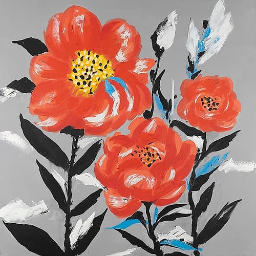 PINK FLOWERS WITH BLUE LEAVES Art Print