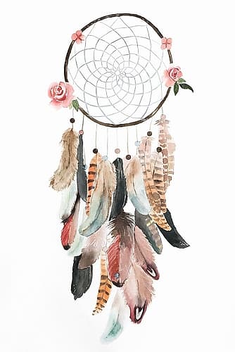 CIRCULAR DREAM CATCHER WITH ROSES AND FEATHERS Art Print
