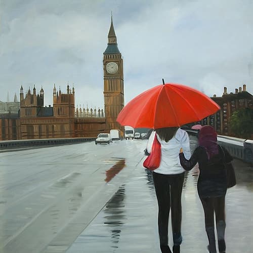 BRITISH UNDER UMBRELLA IN FRONT OF THE BIG BEN Art Print
