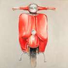 Small Red Moped Still Life Print