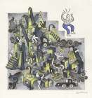 Crowded Chaotic City with men Art Print