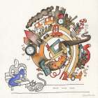 Sitting man looking at chaotic polluted City Art Print