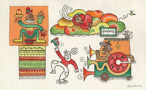 Multicoloured People Playing and Sleeping Art Print