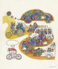 Crowd of People with bus-Cars and Bikes I Art Print