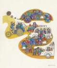 Crowd of People with bus-Cars and Bikes II Art Print