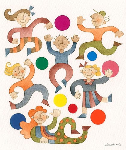Happy Children Playing with multicoloured Balls Art Print