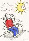 Man Sitting on a Bench Enjoying Sun Art Print
