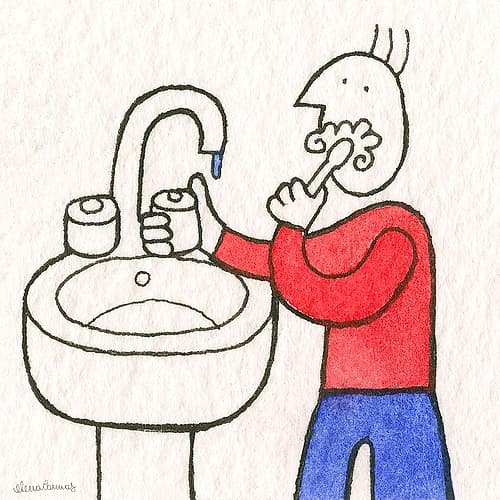 Man Washing his Teeth Art Print