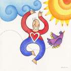 Happy Man Flying with a Bird Art Print