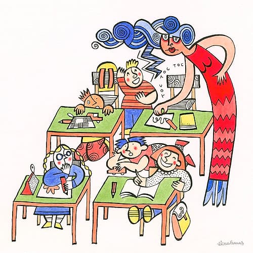 Teacher and Noisy Children in the Classroom Art Print