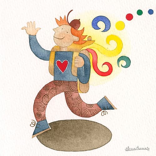 Happy Boy Walking With Backpack I Art Print