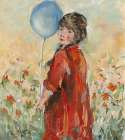 Young Girl whit balloon flowery field Art Print