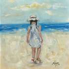 Little girl whit hat on the beach Art Print