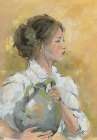 Girl carrying a jug ΓÇô yellow background Art Print
