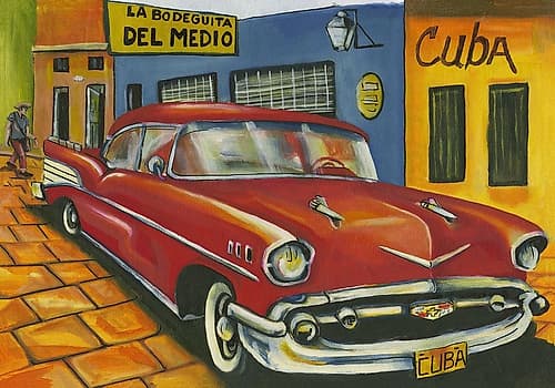 Red car in Cuba Travel Print