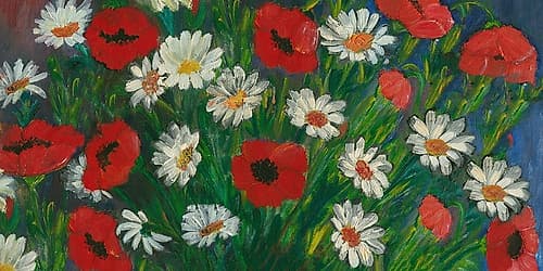 Red Poppies Flowers Daisies Garden Art Print