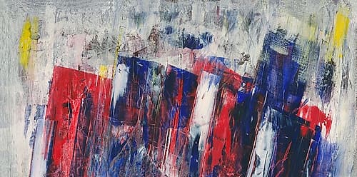 Red, Blue, Yellow and Grey Abstract Crop II Art Print by Anonymous