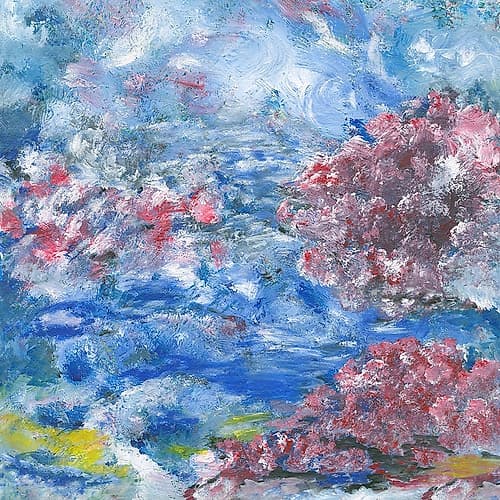 Abstract Lilac Waterlilies in the blue water II Art Print by Anonymous