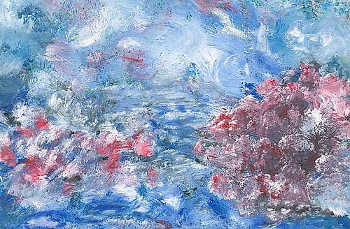 Abstract Lilac Waterlilies in the blue water I Art Print