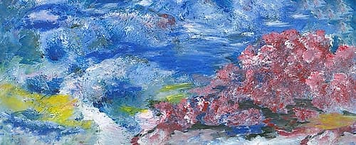 Abstract Lilac Waterlilies in the blue water III Art Print