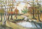 Forest with river in autumn Art Print